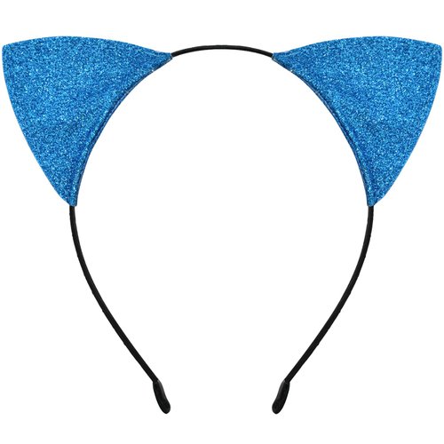 Cat Ears Headband for Women Girls - Cute Sparkle Glitter Hairband Halloween Cosplay Cat Costume Hair Accessories for Adult Kids Birthday Daily Wear Blue