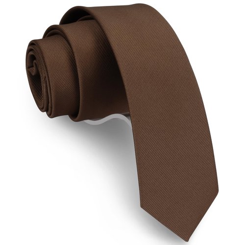 GUSLESON Dark Brown Skinny Tie Solid Ties for Men Thin Slim Necktie (0973-31)