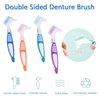 Denture Brush, 4 Pieces Small Toothbrush for Dentures, Multi-Layered Bristles Ergonomic Rubber Handle for False Teeth Cleaning