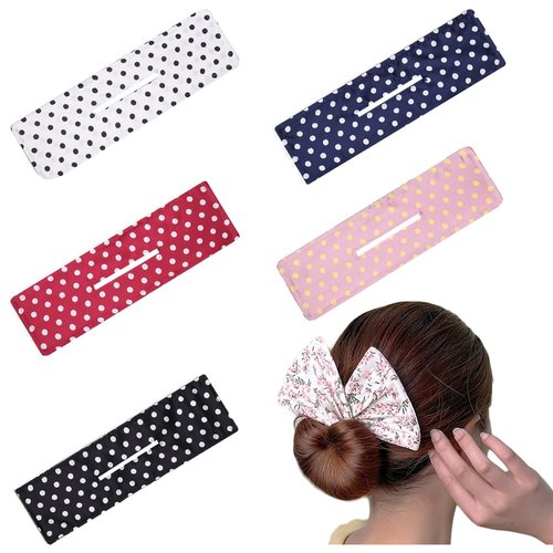 5Pcs Polka Dot Deft Bun Hair Bun Maker for Women Girls, Cloth Magic Clip Hairstyle Bun Shaper French Twist Hair Ties Reusable Bun for Hair Bands