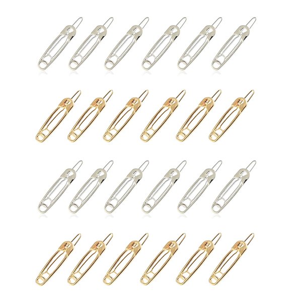 Doromy 24Packs Alloy Safety Pin Shape Hairpins Gothic Hair Accessories Golden Silver Hair Clips Y2k Hair Pins Set Hairdressing Tool for Girs and Women