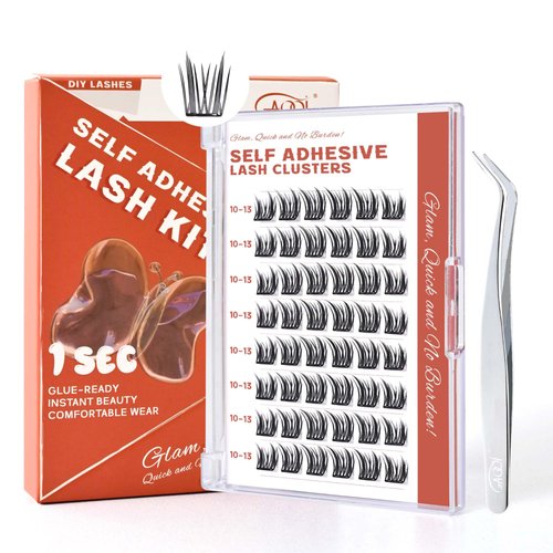 GAQQI Self Adhesive Eyelashes Lash Clusters, Press on Lashes 10-13mm Natural Wispy Cluster Lashes, Reusable No Glue Lashes C Curl, NEW-TECH Thin Flakes Pre Glued Eyelashes Clusters (PG04)