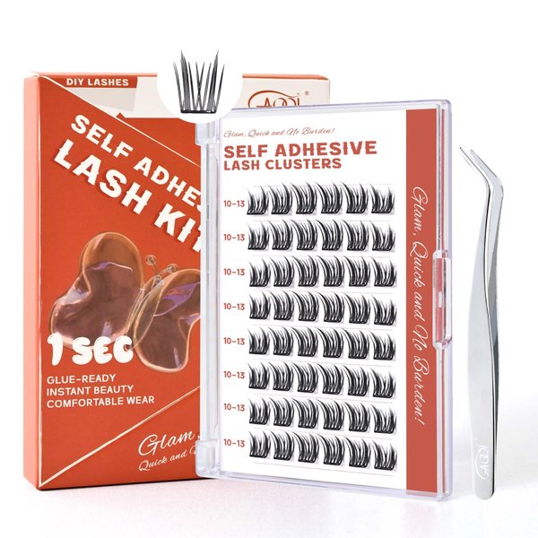 GAQQI Self Adhesive Eyelashes Lash Clusters, Press on Lashes 10-13mm Natural Wispy Cluster Lashes, Reusable No Glue Lashes C Curl, NEW-TECH Thin Flakes Pre Glued Eyelashes Clusters (PG04)