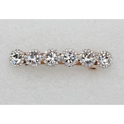 Faship Clear Crystal Rose Gold Plated Floral Small Hair Barrette Clip