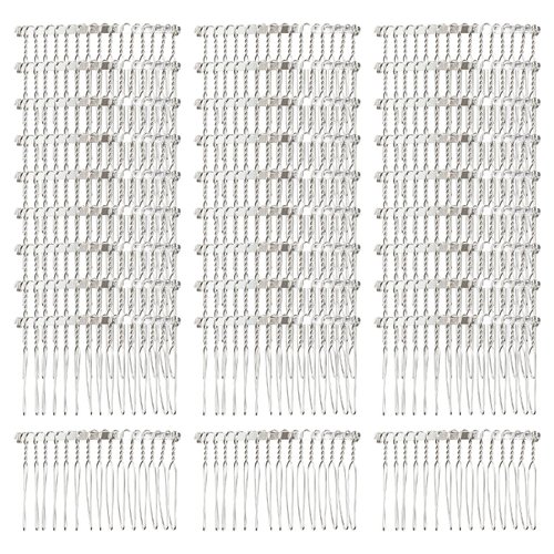 Lawie 30 Pack Bulk 15 Teeth Silver Gold Black Metal Side Hair Combs Wire Twist Slide Hair Clips Wedding Bridal Veil Combs Decorative Headpiece French Twist Updo Bun Accessories for Women (Silver)