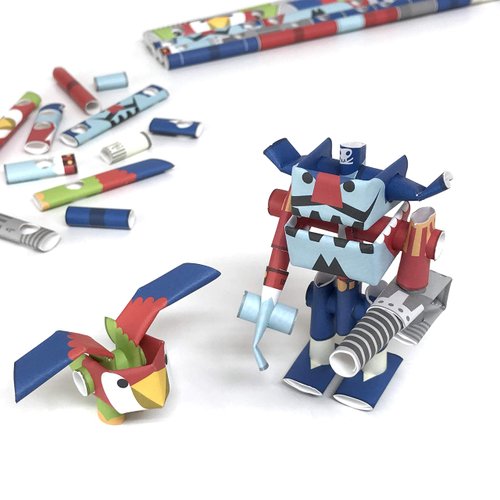 PIPEROID Captain Drill & Repeat Pirate & Partner - Japanese 3D Paper Puzzle DIY Robot kit for Kids and Origami Kit for Adults