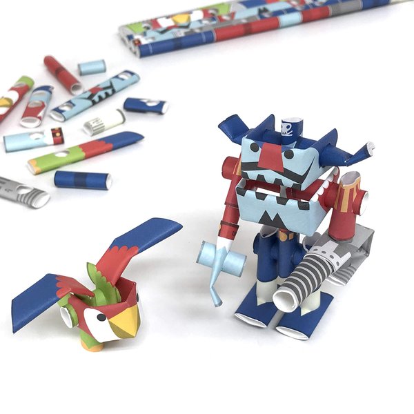 PIPEROID Captain Drill & Repeat Pirate & Partner - Japanese 3D Paper Puzzle DIY Robot kit for Kids and Origami Kit for Adults