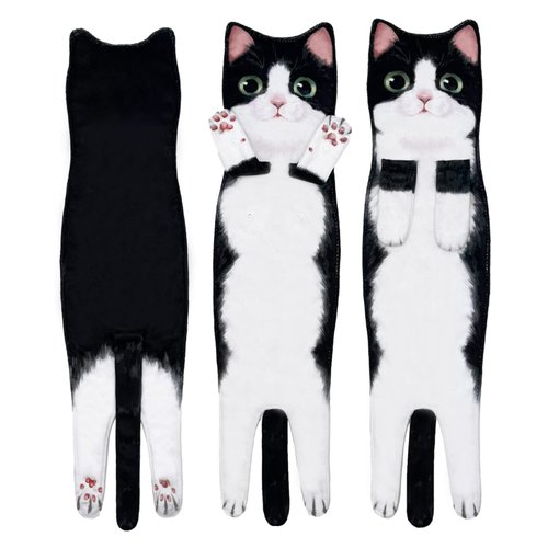 Hawgiman Hand Towels for Bathroom Kitchen,Cute Cat Quick-Dry Hanging Hand Towels Decorative for Bathroom Face Towels,Funny Gifts for Cat Lovers (Black-White)