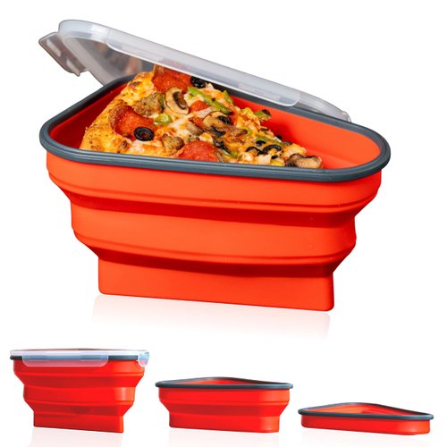 The Perfect Pizza Pack™ - Reusable Pizza Storage Container with 5 Microwavable Serving Trays - BPA-Free Adjustable Pizza Slice Container to Organize & Save Space, Red