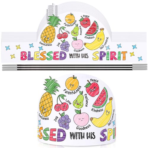 ReliThick 24 Sets Color Your Own Fruit of the Spirit Crafts Sunday School Crafts Adjustable Coloring Paper Crowns VBS Craft Religious DIY Art Crafts Kits with Elastic Cord