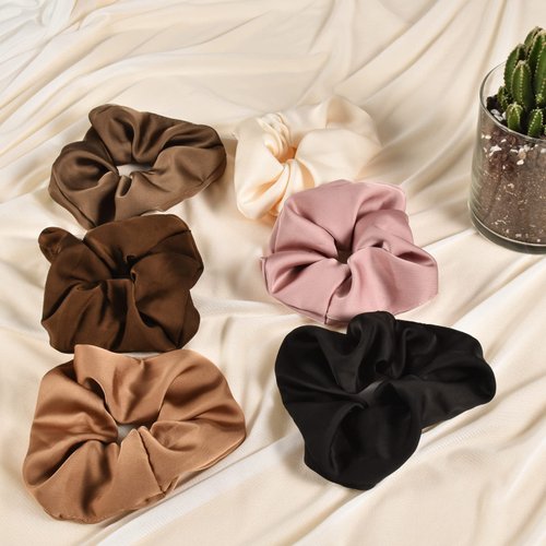 Yonchic 6-Piece Vintage Satin Elastic Hair Ties, Gentle Style Scrunchies Girls Ponytail Holders, Multicolor Fashion Rubber Bands Hair Accessories No Damage for Women