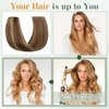 Benehair One Piece Clip in Hair Extensions Real Human Hair Ombre Medium Brown Mixed Strawberry Blonde Hair Extensions 22inch 5 Clips Straight Remy Human Hair