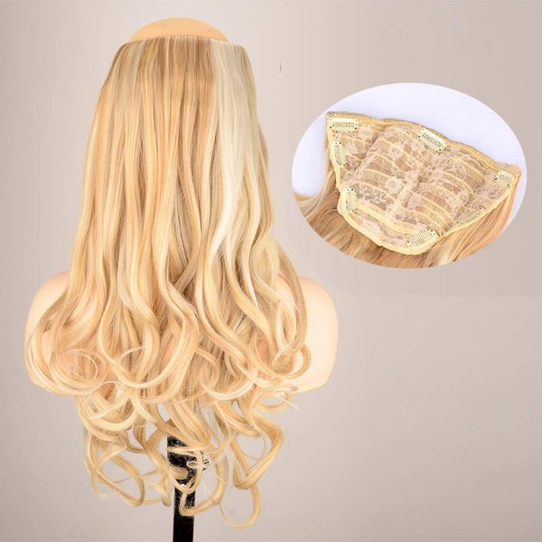 DIGUAN One Piece Clip in Hair Extensions Curly Curl Wave Full Head Long 24" 155g U part Synthetic Hairpiece For Women Natural Real Hair Piece (#White Golden Marbling)