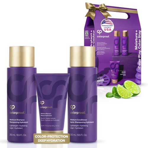 Colorproof Moisture Holiday Gift Set — Moisture Hair Shampoo (8.5 Fl. Oz.), Moisture Hair Conditioner (8.5 Fl. Oz.) with Moisture Masque Conditioner for Dry Hair (5.2 Fl. Oz.) — Mojito Mint Scent