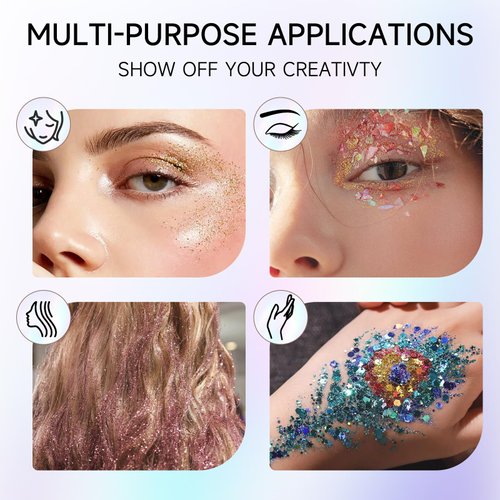 Face and Body Glitter 8PCS Body Glitter Face Glitter Gel, Singer Concerts Christmas Festival Rave Accessorie, Glitter Face Paint Holographic Chunky Glitter for Christmas Makeup