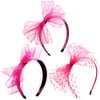 Hicarer 3 Pcs 80's Lace Headband with Bow Costume Accessories for Retro 80s Clothing Theme Party Accessories Neon Lace Bow Headband for Women(Rose Red)