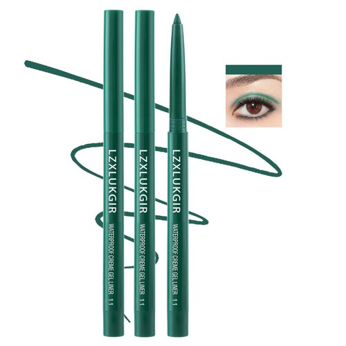 LZXLUKGIR 3PCS Dark Green Eyeliner Pencil Waterline Eyeliner Waterproof,Colored Retractable Eye Liner Pencils Easy to Use Natural Matte Eyeliner Pen for Women（Dark Green）