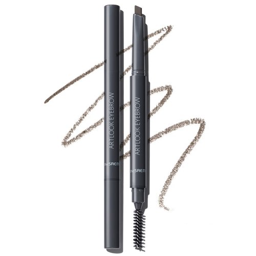 THESAEM Artlook Eyebrow Definer Pencil with Spoolie Brush 02 Deep Brown – Long Lasting Eyebrow Pencil for Soft Textured Eyebrow Makeup with Vitamin E - Triangular Pencil