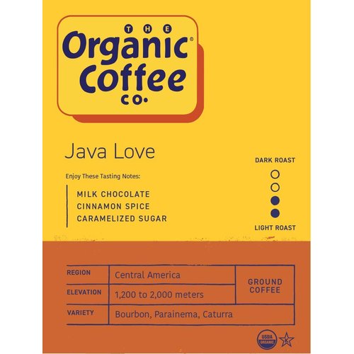 The Organic Coffee Co. Ground Coffee - Java Love (12oz Bag), Medium Roast, USDA Organic