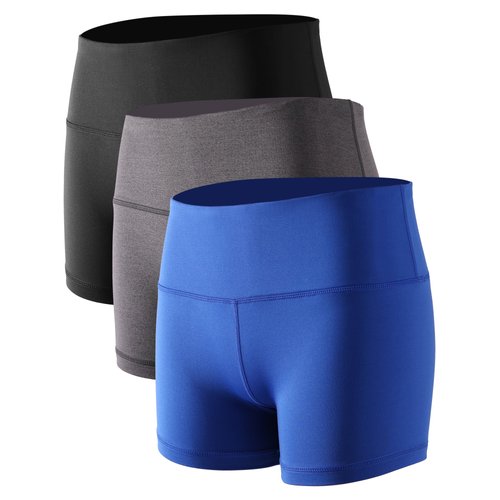 CADMUS Women's Stretch Fitness Running Shorts with Pocket,3 Pack,05,Black,Grey,Blue,Medium