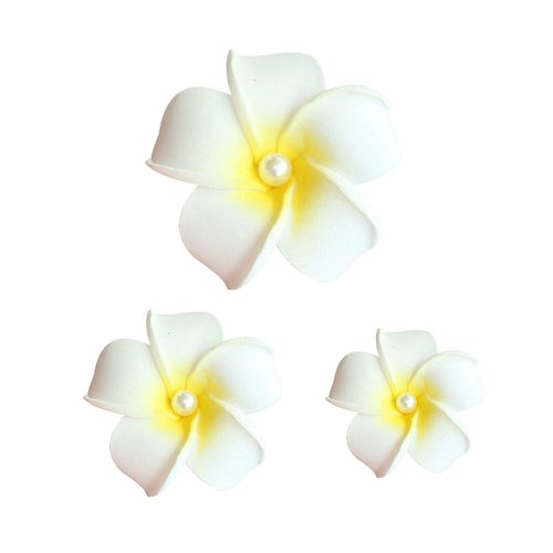 Koolgil Women's Fashion Hawaiian Foam Plumeria Flower Clips Plumeria Flower Bowknot Hair Clip for Bridal Wedding Luau Beach Tropical Vacation Party Hair Decorations (3 Sizes White Pearl)