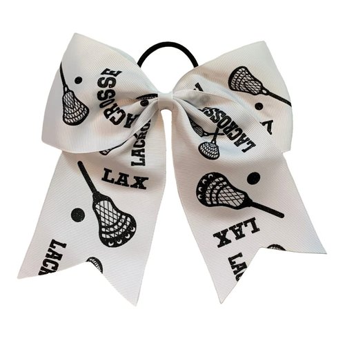 NEW "GLITTERY LACROSSE" Cheer Bow Pony Tail 7 Inch Girls Hair Cheerleading Games Sports Team Tournaments Lacrosse Ball Sticks Grosgrain Ribbon