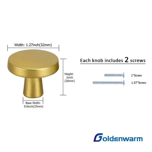 goldenwarm Brushed Brass Cabinet Knobs Solid Gold Dresser Knobs - LS5310YW Modern Drawer Knobs Kitchen Cupboard Hardware Bathroom Cabinet Hardware, 10 Pack