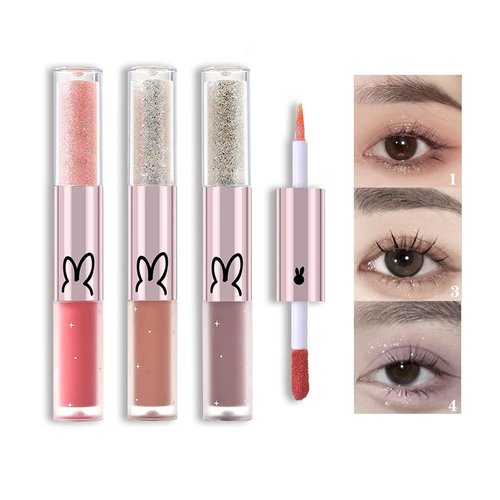 KWOLYKIM 3 Pack Double Head Liquid Glitter Eyeshadow Makeup Glitter 2 in 1 Eyelshadow Eye Glitter and Matte Eyeliner, Pigmented, Long Lasting, Quick Drying, Loose Glitter Glue for Eye Makeup