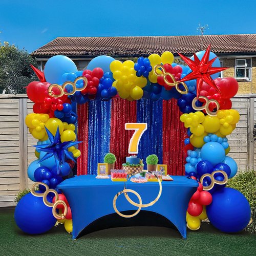 KOZEE Red Blue Yellow Balloon garland arch kit 140PCS Primary Color with Star Balloons for Cartoon Carnival Circus Theme birthday Party Supplies Decorations