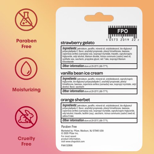 ChapStick Lip Care Set, Ice Cream Collection 3-Pack – Strawberry Gelato, Vanilla Bean Ice Cream, Orange Sherbet Lip Balm, 0.15 Oz Ea