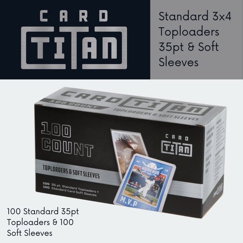 CARD TITAN PRO 3" x 4" Standard 35pt Toploaders and Soft Sleeves - Premium Quality Ultra Clear Card Sleeves - Top Loaders for Cards and Penny Sleeves for Trading Cards - Baseball Card Sleeves (100ct)
