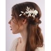 Rumtock White Flower with Silver Leaf Pearl Hair Comb for Women Wedding Bridal Handmade Small Side Headpiece