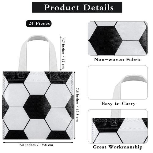 MIMIND 24 Pieces Soccer Non-Woven Party Favor Bags with Handles 7.8 x 7.8 Inch Soccer Party Favor Bags Goodie Treat Candy Bags for Sports Theme Party Baby Shower Birthday