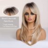 Esmee 20 Inches Long Straight Blonde with Dark Roots Layered Synthetic Hair Wigs for Women Daily Party Use.