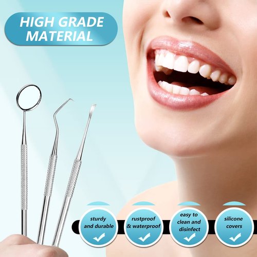 KOHEEL Dental Tools with Metal Case, 8 Count Teeth Cleaning Tools Set, Remove Plaque, Oral Care Hygiene Kit with 2 Type of Tongue Scraper, Tartar Scraper, Gum Cleaner, Dental Probe and Dental Tweezer