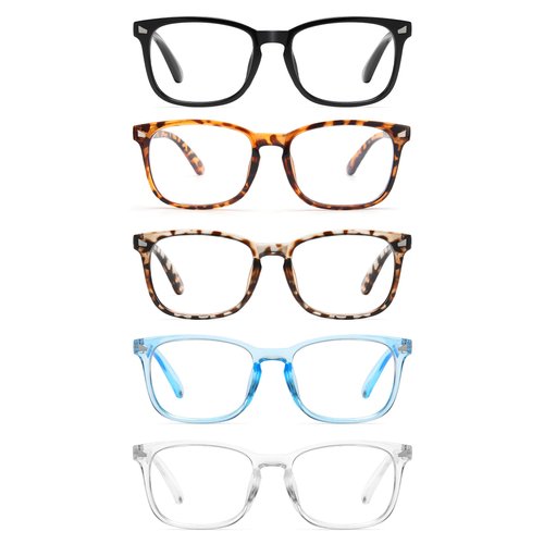 CCVOO 5 Pack Blue Light Blocking Reading Glasses, Filter UV Ray/Glare Fashion Non Prescription Fake Gaming Eyeglasses Women/Men (*C1 Mix, 2.0)