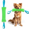 YES4QUALITY Dog Bite Tug Toy (11.8"x3.5"), Durable Green Pull Toy w/ 2 Soft & Strong Blue Handles, Tough Nylon Bite Pillow for Small to Medium Dogs, Ideal for Tug of War, Fetch, K9, Puppy Training