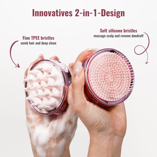 2-in-1 Scalp Massager Shampoo Brush, Scalp Scrubber for Hair Growth & Dandruff Removal, Hair Scrubber with Soft Silicone Bristles, Wet Dry Scalp Exfoliator for Scalp Care (Pink)