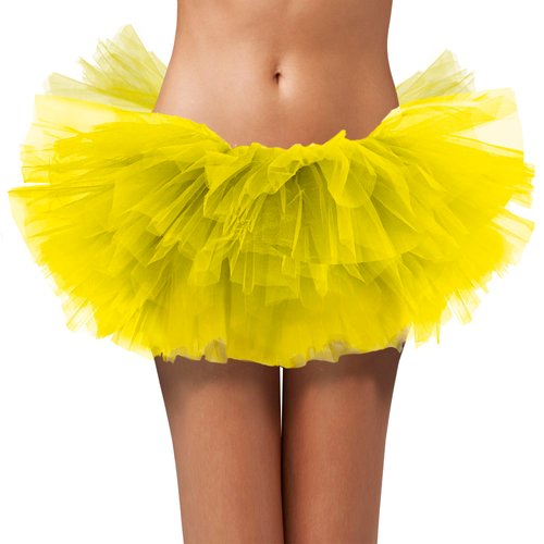 Fynnsure 80s Outfit 5 Layered Tutu Skirts for Women Adult Halloween Costume Women Tulle Skirt Puffy Skirts Dance Skirt Yellow