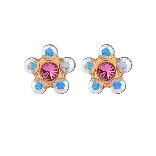 STUDEX Tiny Tips Stud Earrings Gold Plated AB and Rose Crystal Daisy Gold Plated Earrings Hypoallergenic for Little Ears