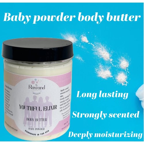7oz Handmade Luxurious Whipped Body butter with Shea & Cocoa butter based with natural oils - non greasy, moisturizing (White (Baby Powder))
