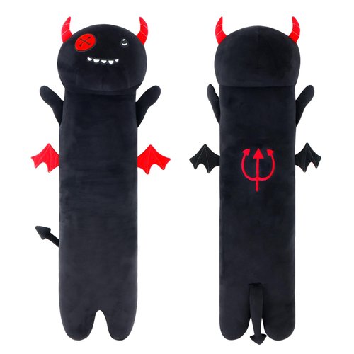 Kumikumi Long Black Cat Plush Body Pillow, 27.6'' Cute Cat Stuffed Animals Soft Plushies, Kitten Plush Throw Pillow Doll Toy Valentines Day Gift for Kids Girlfriend (Devil