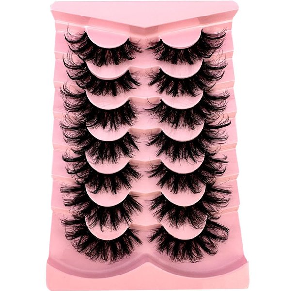 AMSDCN New 7Pairs Design Wet Manga Lashes 3D fluffy Eyelash Extensions Makeup Fashion Long Thick Natural Fake Eyelashes (108)