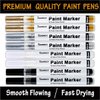 White Paint Pen, 8 Pack 0.7mm Acrylic Paint Pens with 2 White 2 Black 2 Gold 2 Silver Paint Pen Permanent Marker for Wood Rock Fabric Metal Plastic Ceramic Acrylic Paint Markers Extra Fine Tip