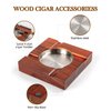 Wood Cigar Ashtray Cigar Accessories Cigarettes Ashtrays for Indoor Outdoor Patio Home Office Use, Solid 4 Slot Cigar Holder, Square Wooden Brown Cigar Ash Tray Cigar Gift Sets for Men with GIFT BOX