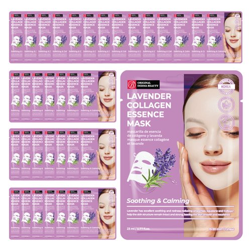 Innerest Original Derma Beauty Collagen Face Masks 36 PK Soothing & Calming Lavender Face Mask Skin Care Sheet Masks Set for Beauty & Personal Care Korean Face Mask