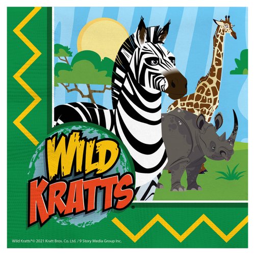 Treasures Gifted Officially Licensed Wild Kratts Birthday Party Napkins - Pack of 32 Wild Kratts Napkins - Wild Kratts Party Supplies - Wild Kratts Birthday Party Supplies - Wild Kratts Decorations