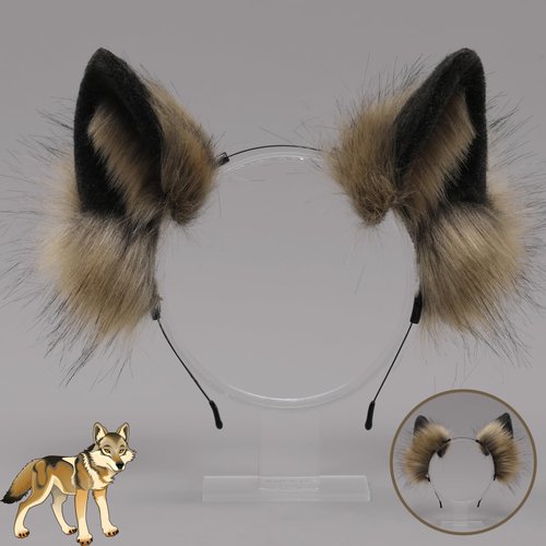 Kidukso Wolf Ears Headwear Simulation Animal Ears Headband Headdress Cute Wolf Ears Headpiece Wolf Faux Fur Ears Hairband Dress Up Party Anime Cosplay Adult Halloween Wolf Ears Hairhoop Wolfdog Fur