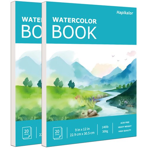 Hapikalor 2-Pack 9"x12"Watercolor Paper Pad, Bulk School Supplies for Kids, Teacher Classroom Must Have, Art Watercolor Paper, Arts & Crafts, Watercolor Pad for Finger Paint, Watercolor Pens, Teal