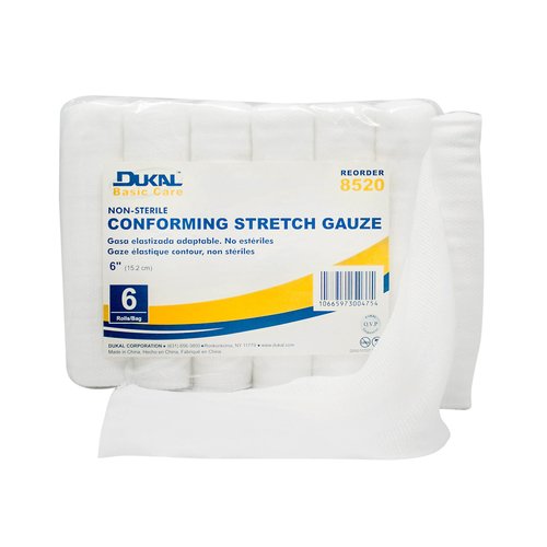 Dukal 8520 Basic Care Conforming Stretch Gauze Bandage, 6", Non-Sterile